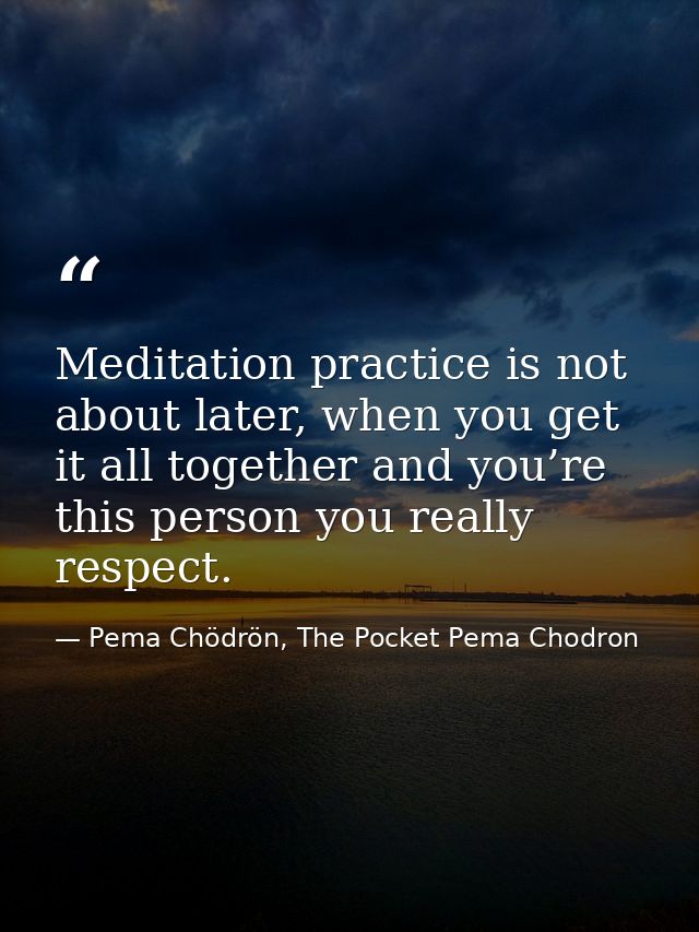 Meditation practice is not about later, when you get it all together and you’re this person you really respect. — Pema Chödrön, The Pocket Pema Chodron