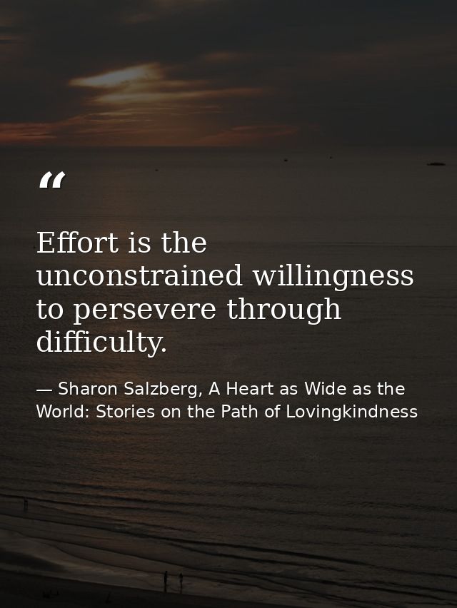 Effort is the unconstrained willingness to persevere through difficulty. — Sharon Salzberg, A Heart as Wide as the World: Stories on the Path of Lovingkindness