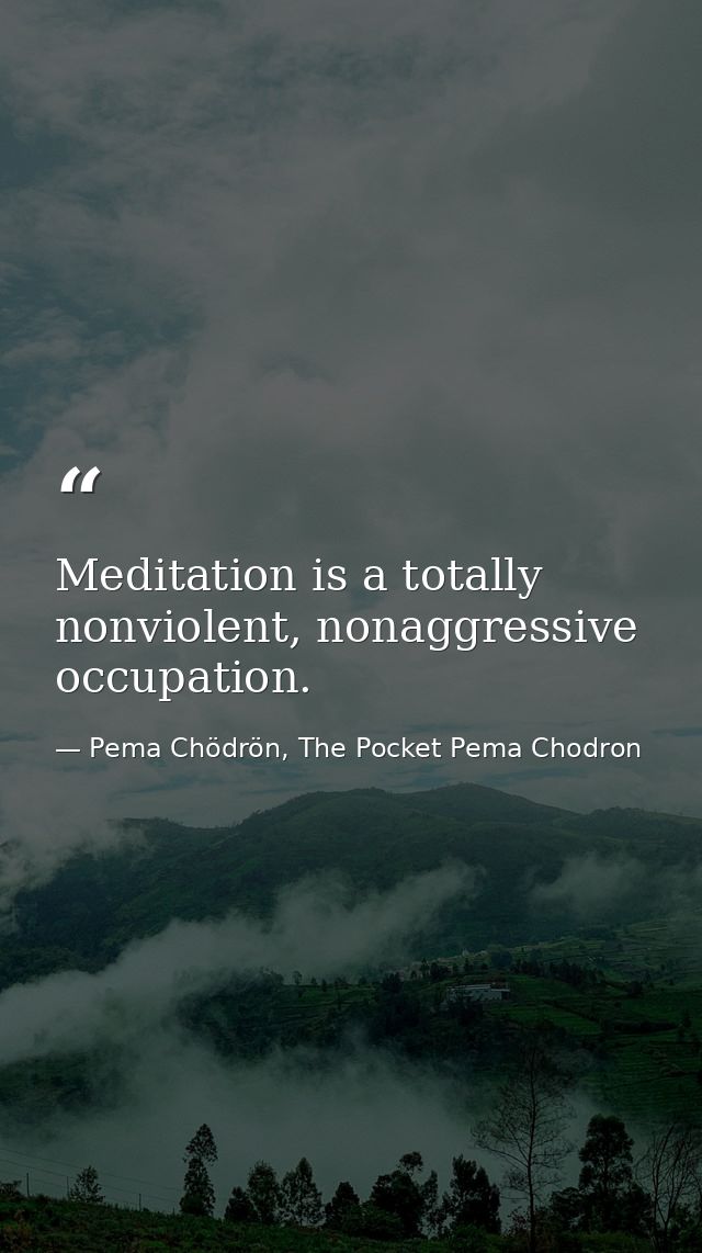 Meditation is a totally nonviolent, nonaggressive occupation. — Pema Chödrön, The Pocket Pema Chodron
