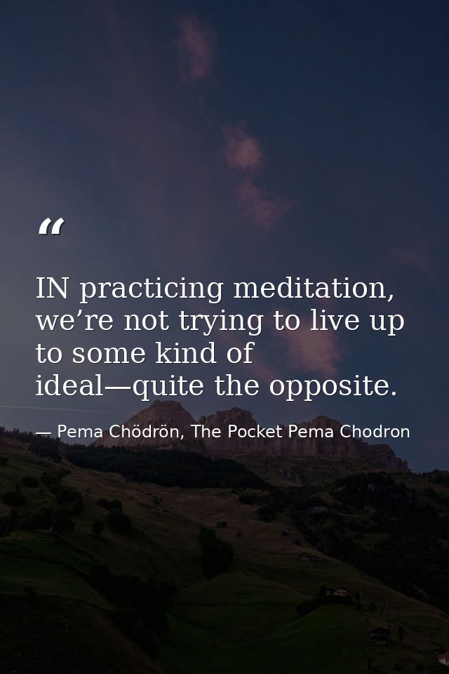 IN practicing meditation, we’re not trying to live up to some kind of ideal—quite the opposite. — Pema Chödrön, The Pocket Pema Chodron