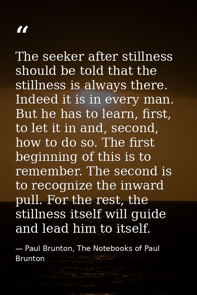 The seeker after stillness should be told that the stillness is always there. Indeed it is in every man. But he has to l — Paul Brunton, The Notebooks of Paul Brunton