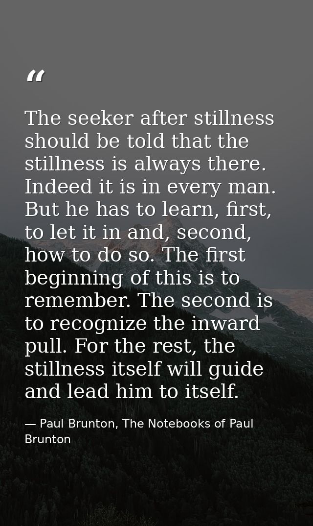 The seeker after stillness should be told that the stillness is always there. Indeed it is in every man. But he has to l — Paul Brunton, The Notebooks of Paul Brunton