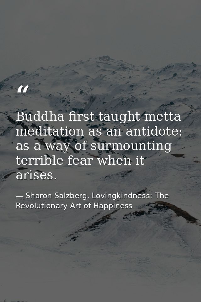 Buddha ﬁrst taught metta meditation as an antidote: as a way of surmounting terrible fear when it arises. — Sharon Salzberg, Lovingkindness: The Revolutionary Art of Happiness