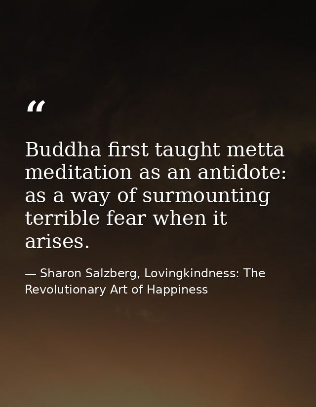 Buddha ﬁrst taught metta meditation as an antidote: as a way of surmounting terrible fear when it arises. — Sharon Salzberg, Lovingkindness: The Revolutionary Art of Happiness