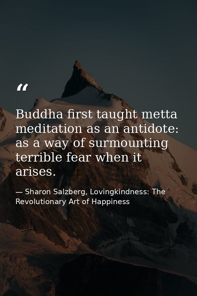Buddha ﬁrst taught metta meditation as an antidote: as a way of surmounting terrible fear when it arises. — Sharon Salzberg, Lovingkindness: The Revolutionary Art of Happiness