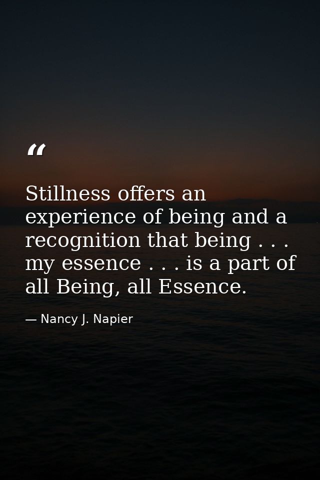 Stillness offers an experience of being and a recognition that being . . . my essence . . . is a part of all Being, all  — Nancy J. Napier