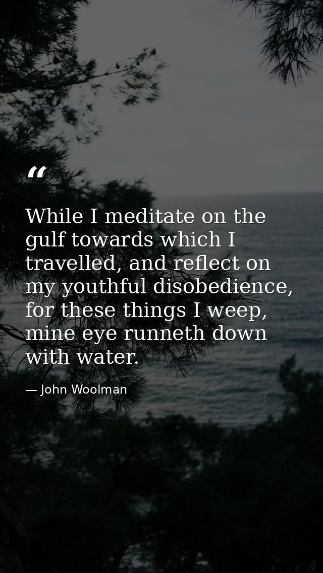 While I meditate on the gulf towards which I travelled, and reflect on my youthful disobedience, for these things I weep — John Woolman