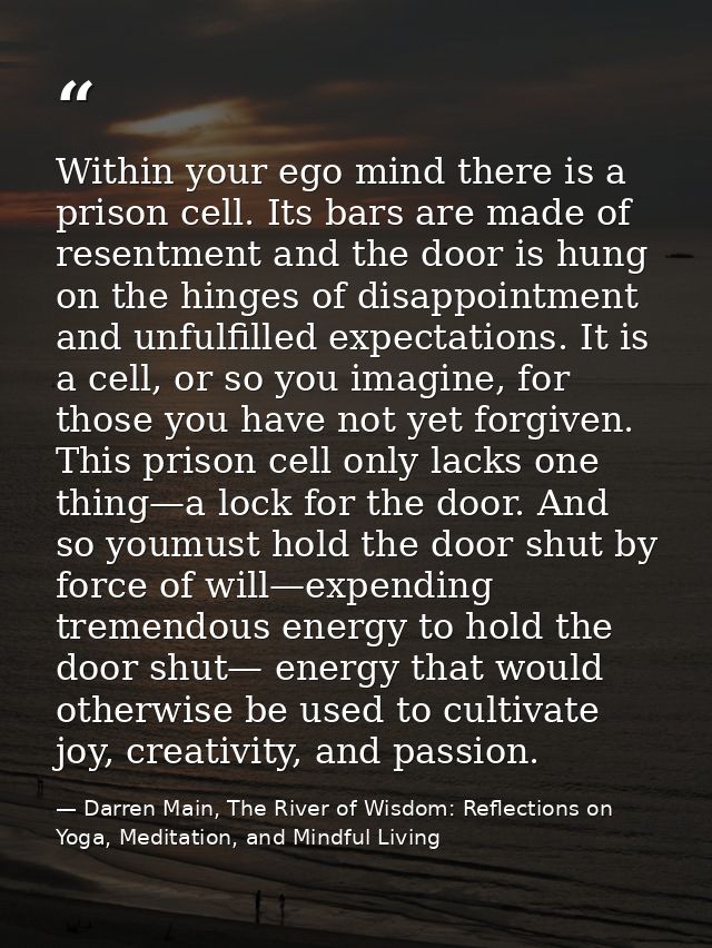 Within your ego mind there is a prison cell. Its bars are made of resentment and the door is hung on the hinges of disap — Darren Main, The River of Wisdom: Reflections on Yoga, Meditation, and Mindful Living