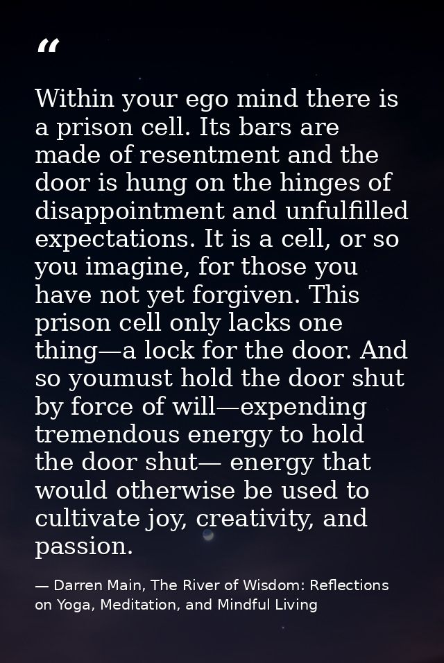 Within your ego mind there is a prison cell. Its bars are made of resentment and the door is hung on the hinges of disap — Darren Main, The River of Wisdom: Reflections on Yoga, Meditation, and Mindful Living