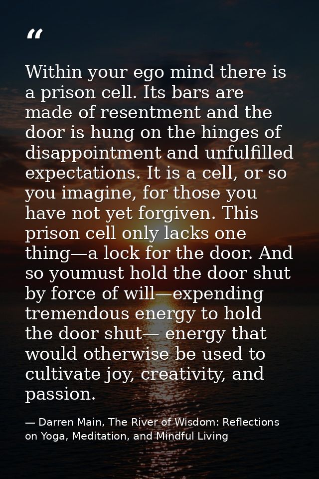 Within your ego mind there is a prison cell. Its bars are made of resentment and the door is hung on the hinges of disap — Darren Main, The River of Wisdom: Reflections on Yoga, Meditation, and Mindful Living