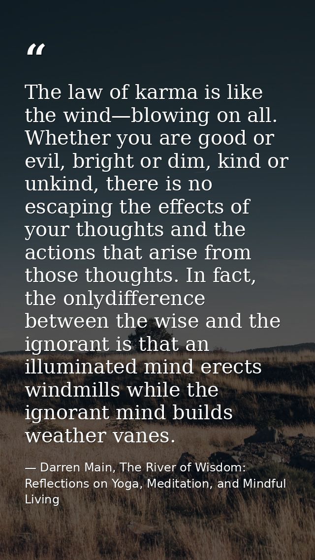The law of karma is like the wind—blowing on all. Whether you are good or evil, bright or dim, kind or unkind, there is  — Darren Main, The River of Wisdom: Reflections on Yoga, Meditation, and Mindful Living