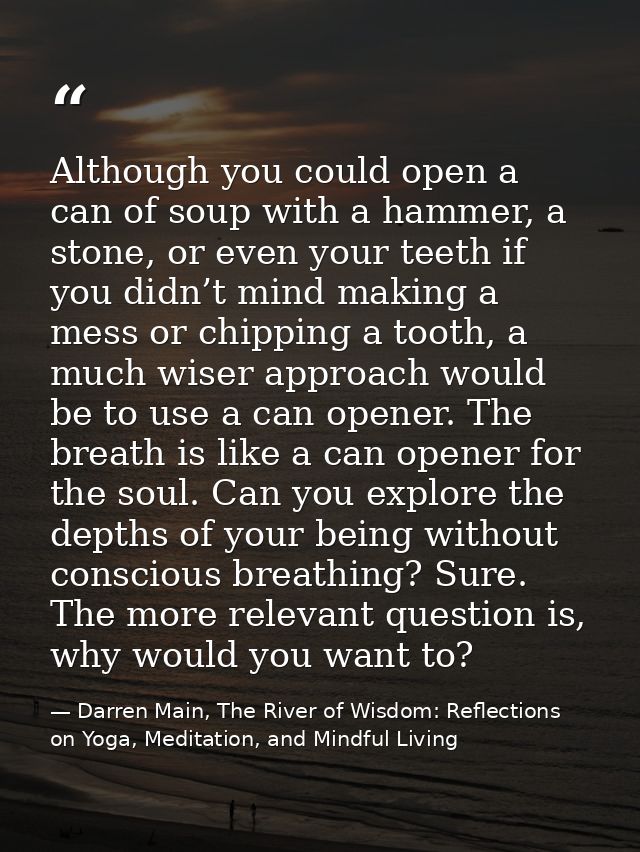 Although you could open a can of soup with a hammer, a stone, or even your teeth if you didn’t mind making a mess or chi — Darren Main, The River of Wisdom: Reflections on Yoga, Meditation, and Mindful Living