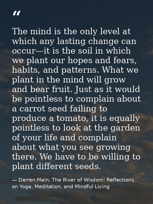The mind is the only level at which any lasting change can occur—it is the soil in which we plant our hopes and fears, h — Darren Main, The River of Wisdom: Reflections on Yoga, Meditation, and Mindful Living