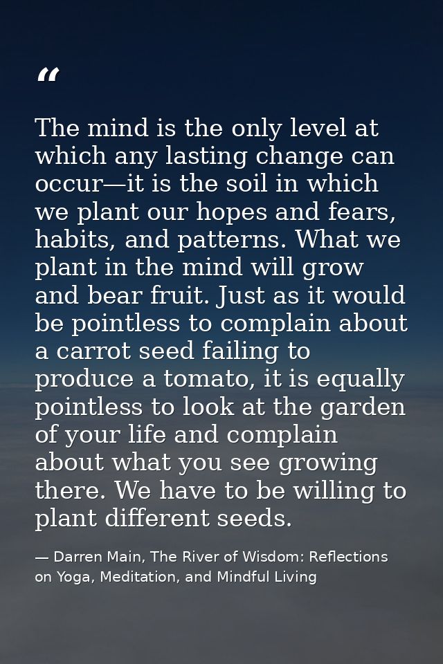 The mind is the only level at which any lasting change can occur—it is the soil in which we plant our hopes and fears, h — Darren Main, The River of Wisdom: Reflections on Yoga, Meditation, and Mindful Living