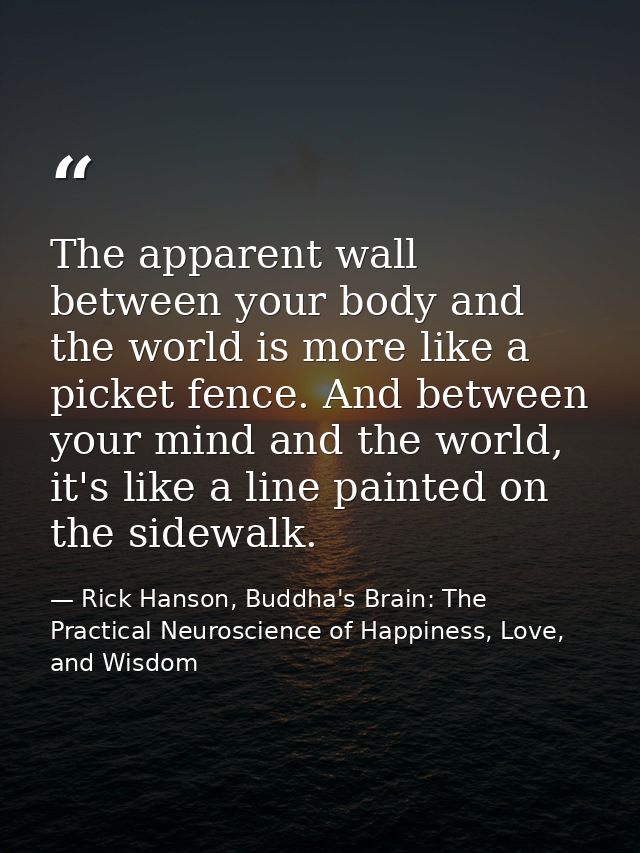 The apparent wall between your body and the world is more like a picket fence. And between your mind and the world, it's — Rick Hanson, Buddha's Brain: The Practical Neuroscience of Happiness, Love, and Wisdom