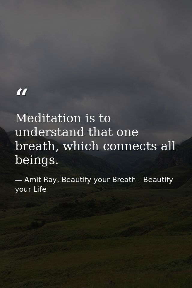Meditation is to understand that one breath, which connects all beings. — Amit Ray, Beautify your Breath - Beautify your Life