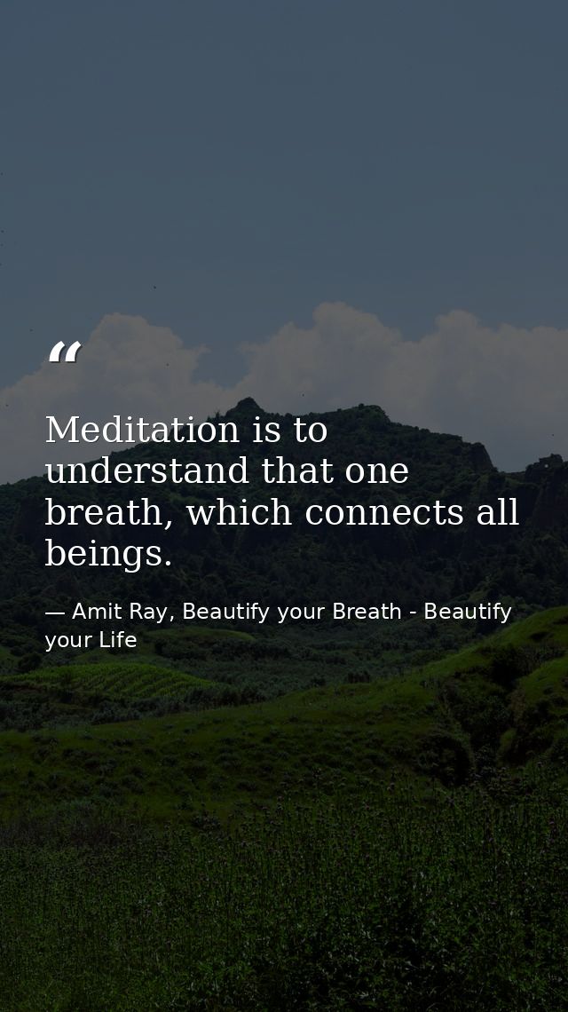 Meditation is to understand that one breath, which connects all beings. — Amit Ray, Beautify your Breath - Beautify your Life