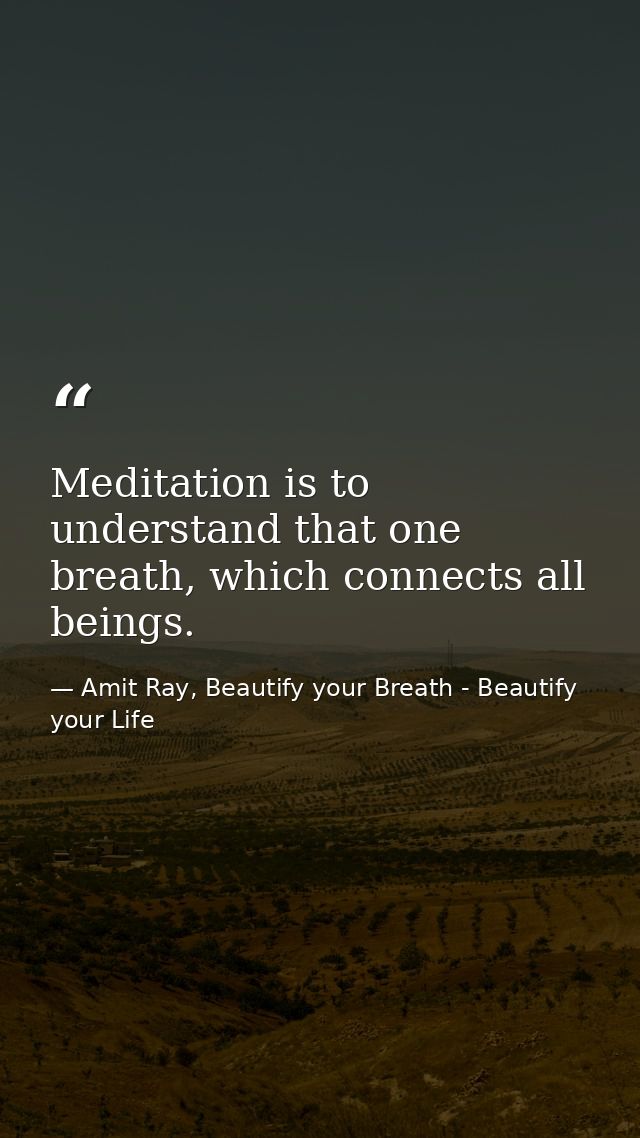 Meditation is to understand that one breath, which connects all beings. — Amit Ray, Beautify your Breath - Beautify your Life
