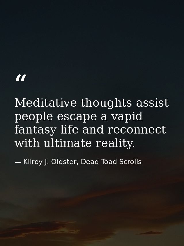 Meditative thoughts assist people escape a vapid fantasy life and reconnect with ultimate reality. — Kilroy J. Oldster, Dead Toad Scrolls