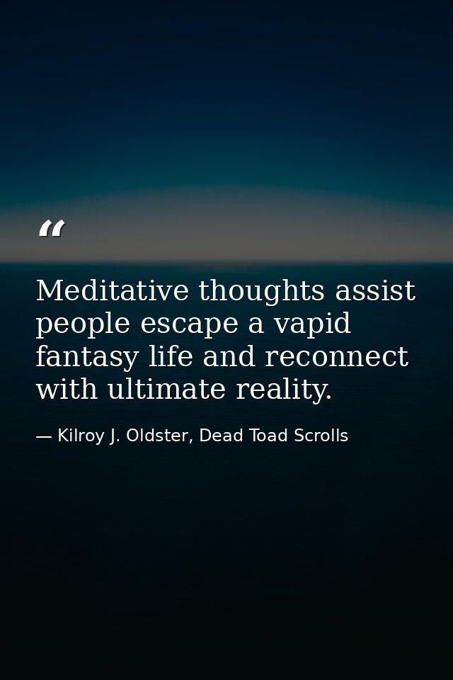 Meditative thoughts assist people escape a vapid fantasy life and reconnect with ultimate reality. — Kilroy J. Oldster, Dead Toad Scrolls