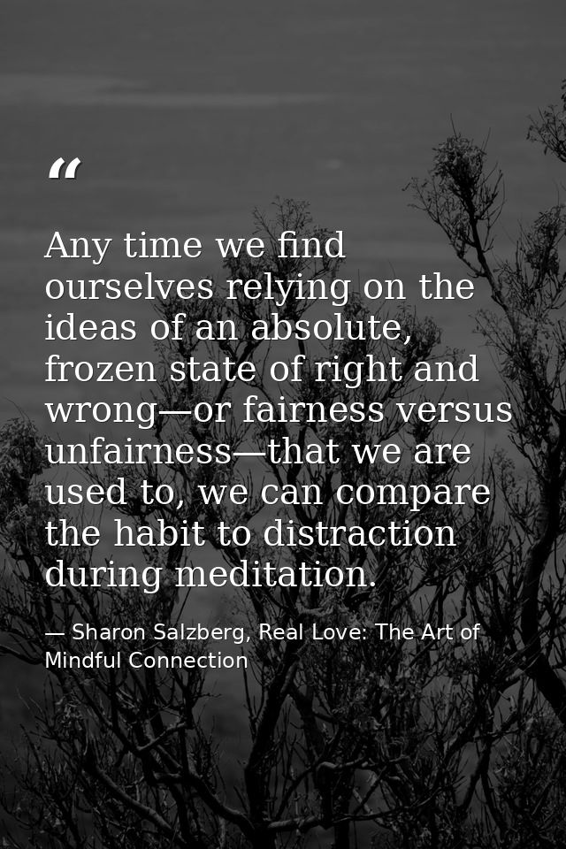 Any time we find ourselves relying on the ideas of an absolute, frozen state of right and wrong—or fairness versus unfai — Sharon Salzberg, Real Love: The Art of Mindful Connection