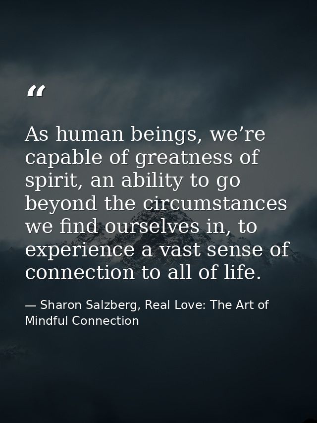 As human beings, we’re capable of greatness of spirit, an ability to go beyond the circumstances we find ourselves in, t — Sharon Salzberg, Real Love: The Art of Mindful Connection