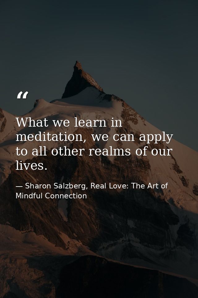 What we learn in meditation, we can apply to all other realms of our lives. — Sharon Salzberg, Real Love: The Art of Mindful Connection