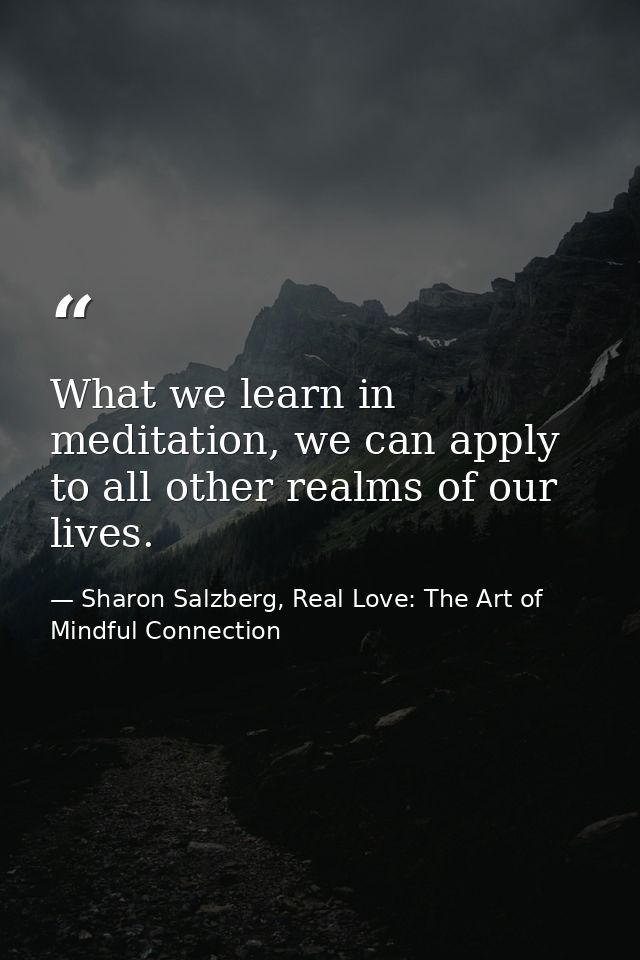 What we learn in meditation, we can apply to all other realms of our lives. — Sharon Salzberg, Real Love: The Art of Mindful Connection