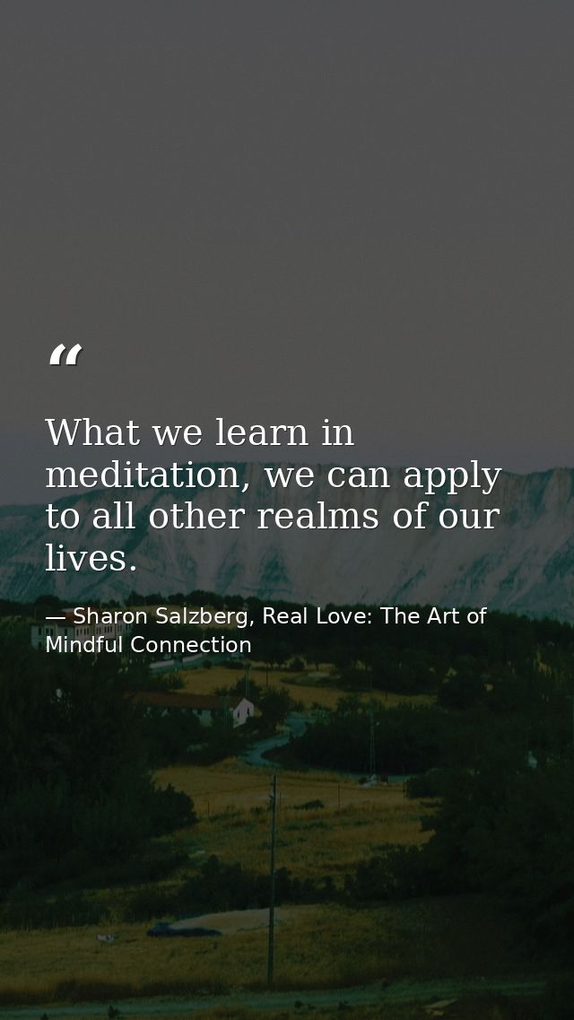 What we learn in meditation, we can apply to all other realms of our lives. — Sharon Salzberg, Real Love: The Art of Mindful Connection