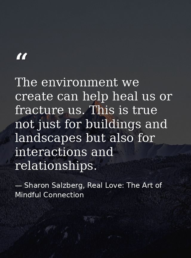The environment we create can help heal us or fracture us. This is true not just for buildings and landscapes but also f — Sharon Salzberg, Real Love: The Art of Mindful Connection