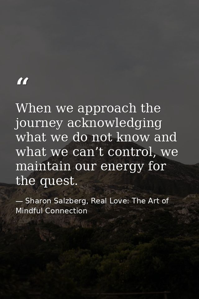 When we approach the journey acknowledging what we do not know and what we can’t control, we maintain our energy for the — Sharon Salzberg, Real Love: The Art of Mindful Connection