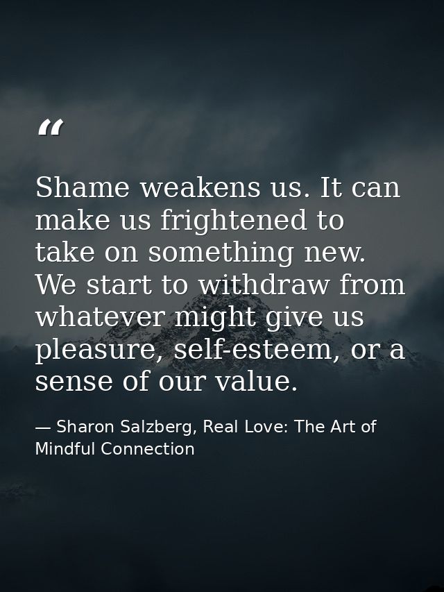 Shame weakens us. It can make us frightened to take on something new. We start to withdraw from whatever might give us p — Sharon Salzberg, Real Love: The Art of Mindful Connection