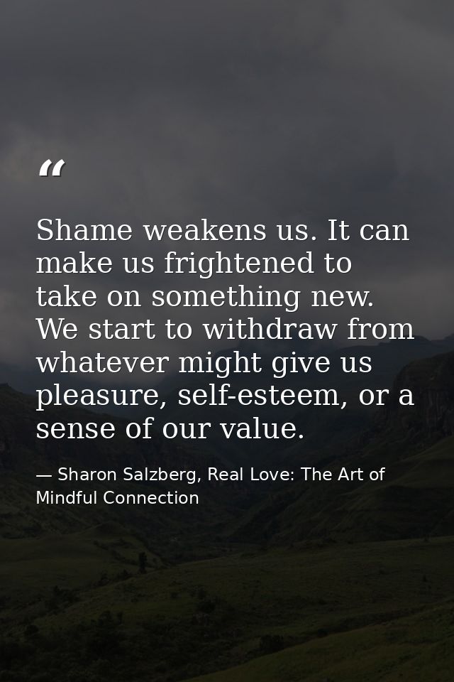 Shame weakens us. It can make us frightened to take on something new. We start to withdraw from whatever might give us p — Sharon Salzberg, Real Love: The Art of Mindful Connection
