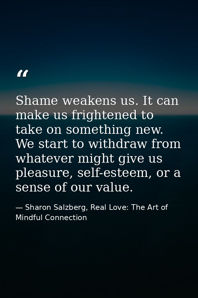 Shame weakens us. It can make us frightened to take on something new. We start to withdraw from whatever might give us p — Sharon Salzberg, Real Love: The Art of Mindful Connection