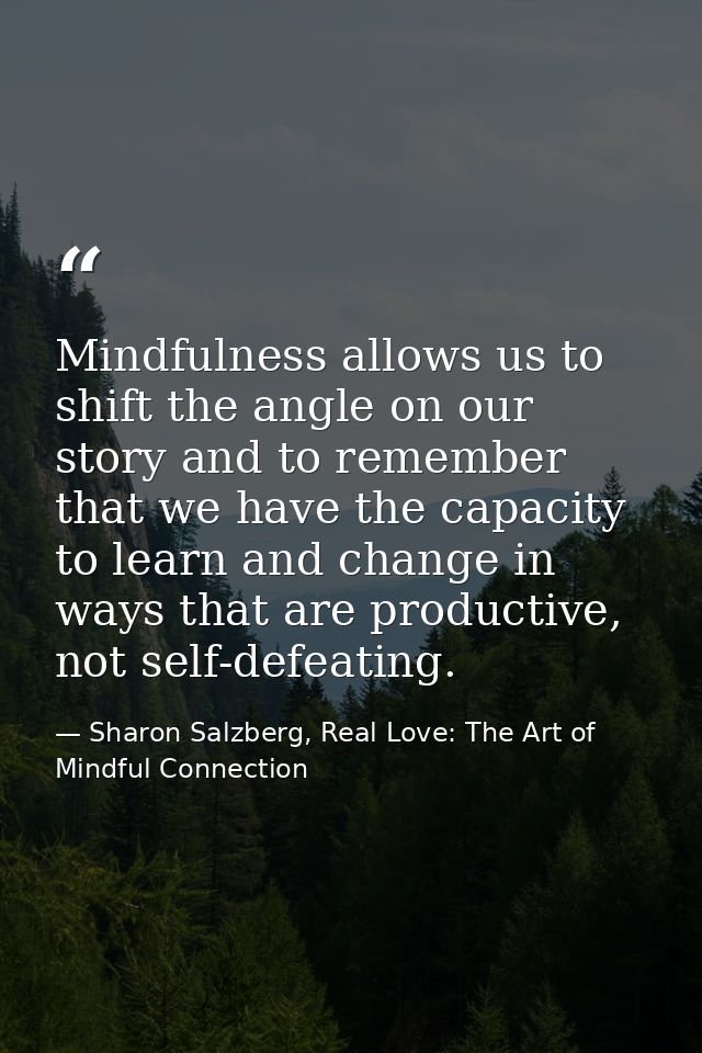 Mindfulness allows us to shift the angle on our story and to remember that we have the capacity to learn and change in w — Sharon Salzberg, Real Love: The Art of Mindful Connection