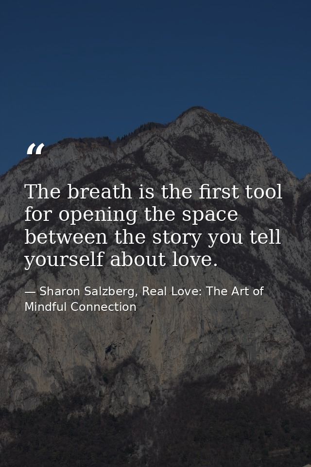 The breath is the first tool for opening the space between the story you tell yourself about love. — Sharon Salzberg, Real Love: The Art of Mindful Connection