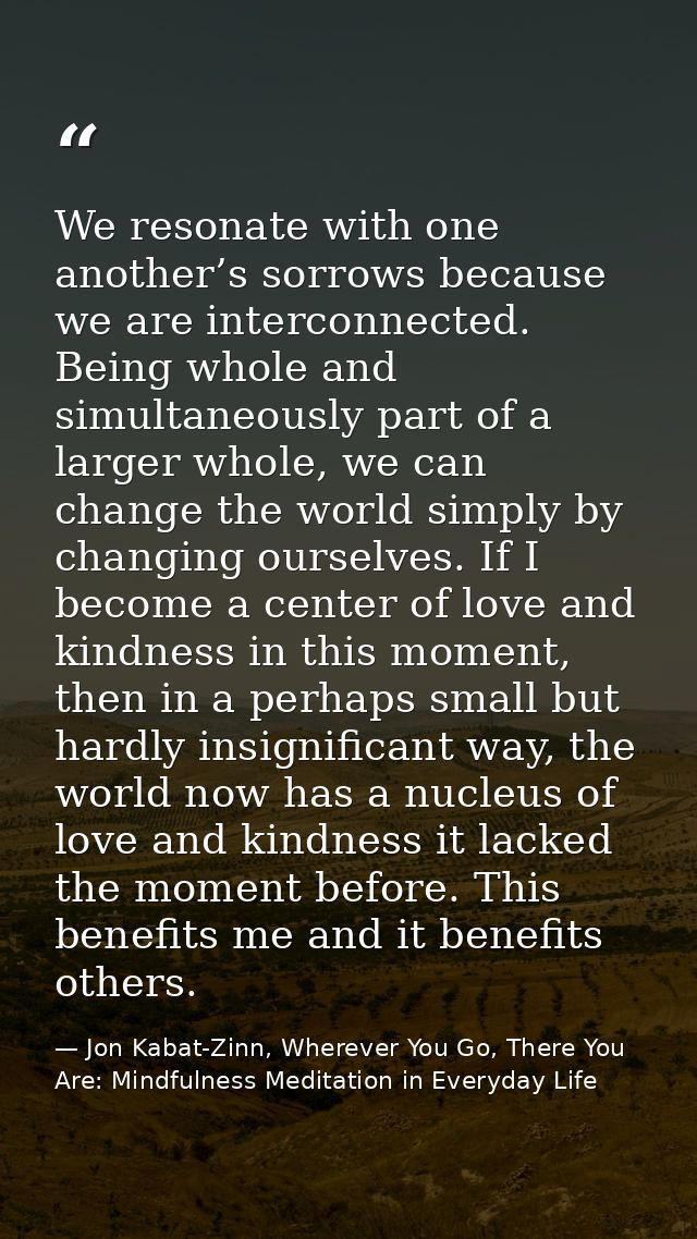 We resonate with one another’s sorrows because we are interconnected. Being whole and simultaneously part of a larger wh — Jon Kabat-Zinn, Wherever You Go, There You Are: Mindfulness Meditation in Everyday Life