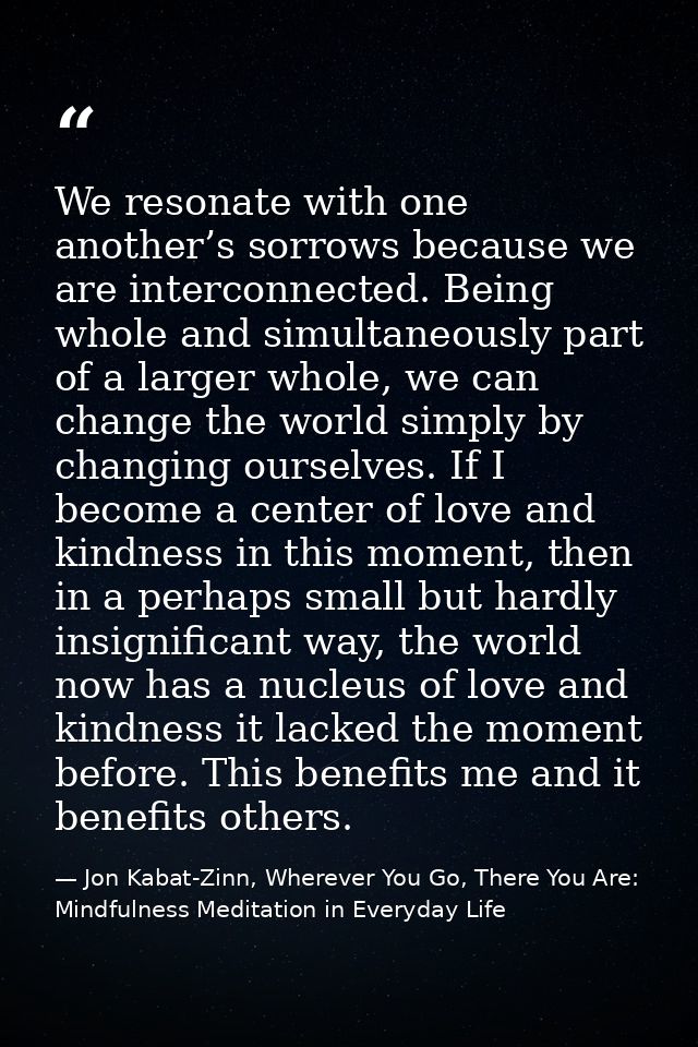We resonate with one another’s sorrows because we are interconnected. Being whole and simultaneously part of a larger wh — Jon Kabat-Zinn, Wherever You Go, There You Are: Mindfulness Meditation in Everyday Life