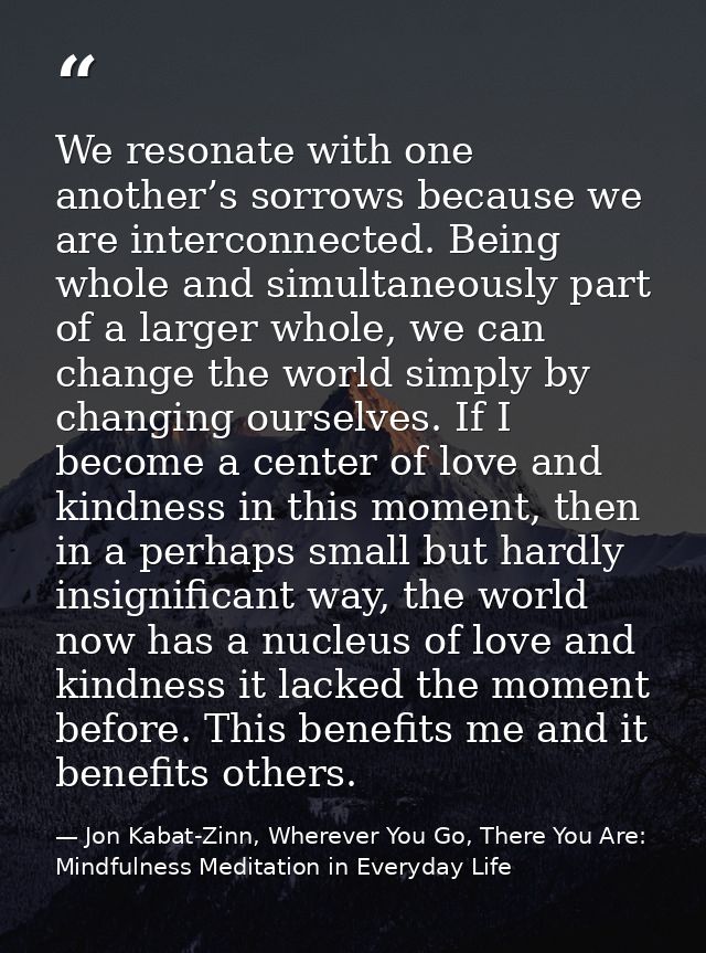 We resonate with one another’s sorrows because we are interconnected. Being whole and simultaneously part of a larger wh — Jon Kabat-Zinn, Wherever You Go, There You Are: Mindfulness Meditation in Everyday Life