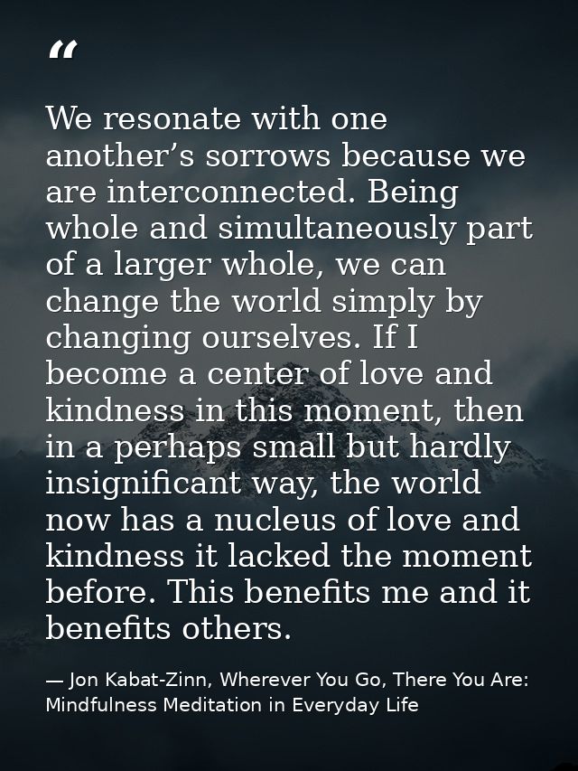 We resonate with one another’s sorrows because we are interconnected. Being whole and simultaneously part of a larger wh — Jon Kabat-Zinn, Wherever You Go, There You Are: Mindfulness Meditation in Everyday Life