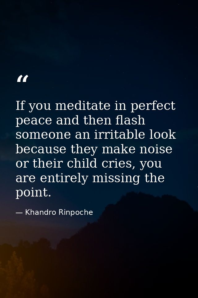 If you meditate in perfect peace and then flash someone an irritable look because they make noise or their child cries,  — Khandro Rinpoche