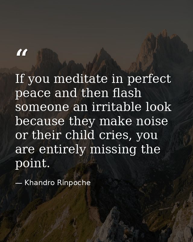 If you meditate in perfect peace and then flash someone an irritable look because they make noise or their child cries,  — Khandro Rinpoche
