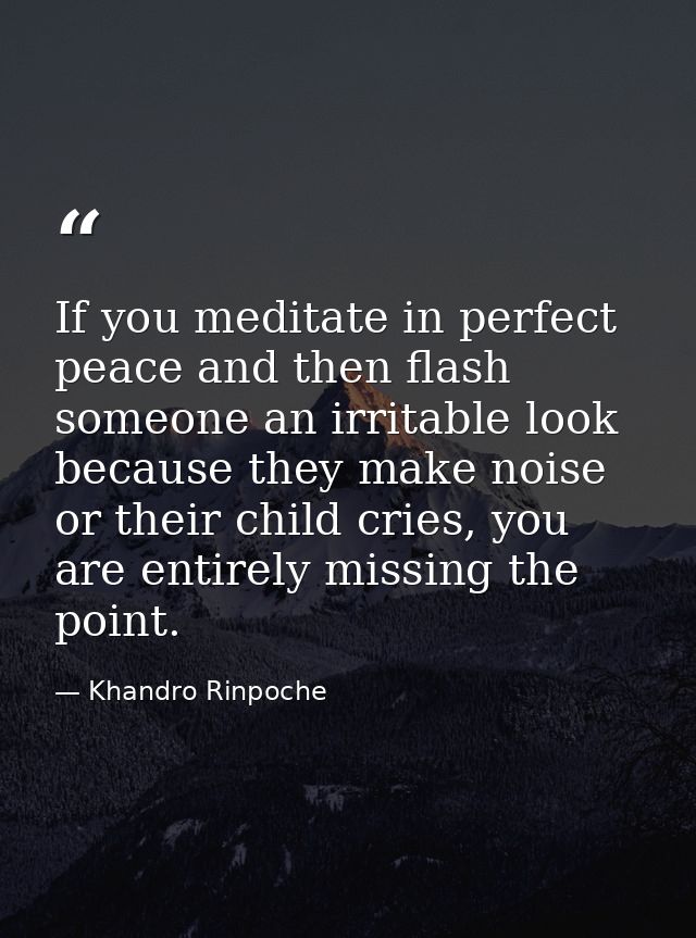 If you meditate in perfect peace and then flash someone an irritable look because they make noise or their child cries,  — Khandro Rinpoche
