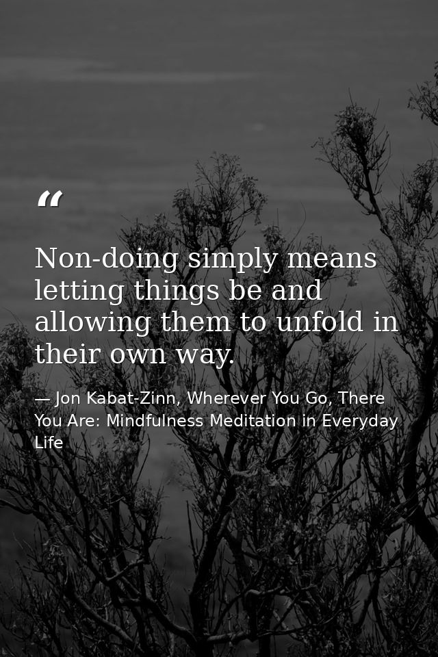 Non-doing simply means letting things be and allowing them to unfold in their own way. — Jon Kabat-Zinn, Wherever You Go, There You Are: Mindfulness Meditation in Everyday Life