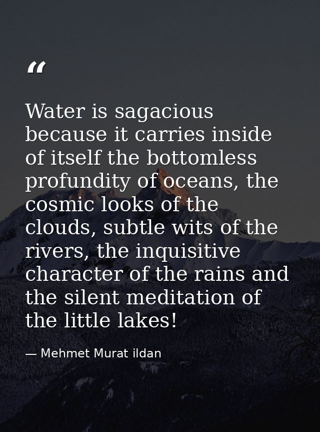 Water is sagacious because it carries inside of itself the bottomless profundity of oceans, the cosmic looks of the clou — Mehmet Murat ildan