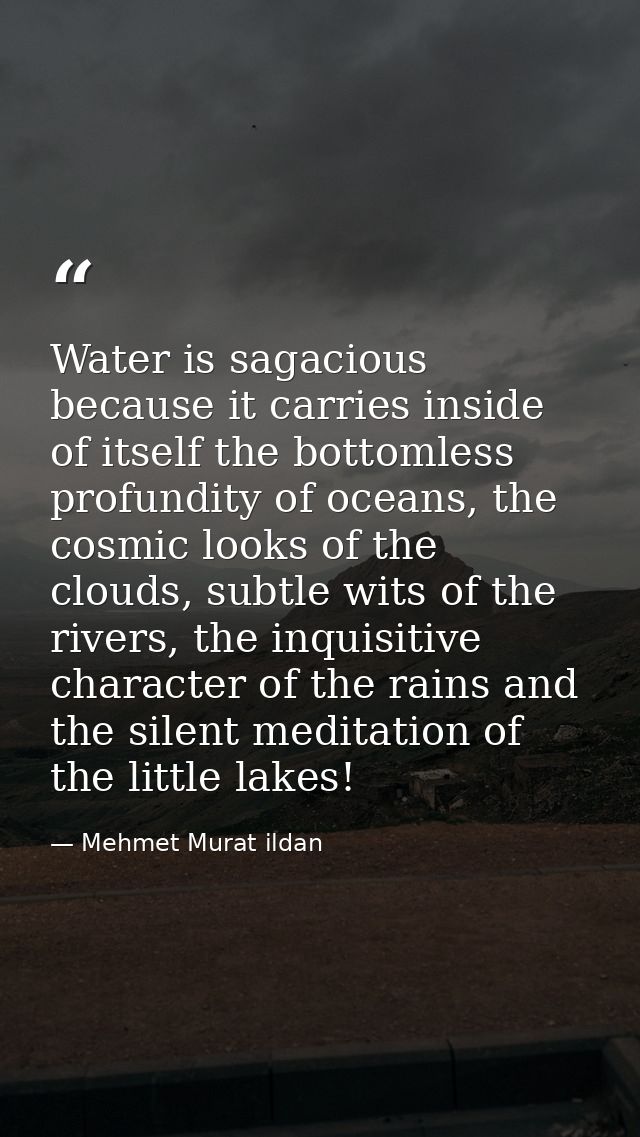 Water is sagacious because it carries inside of itself the bottomless profundity of oceans, the cosmic looks of the clou — Mehmet Murat ildan