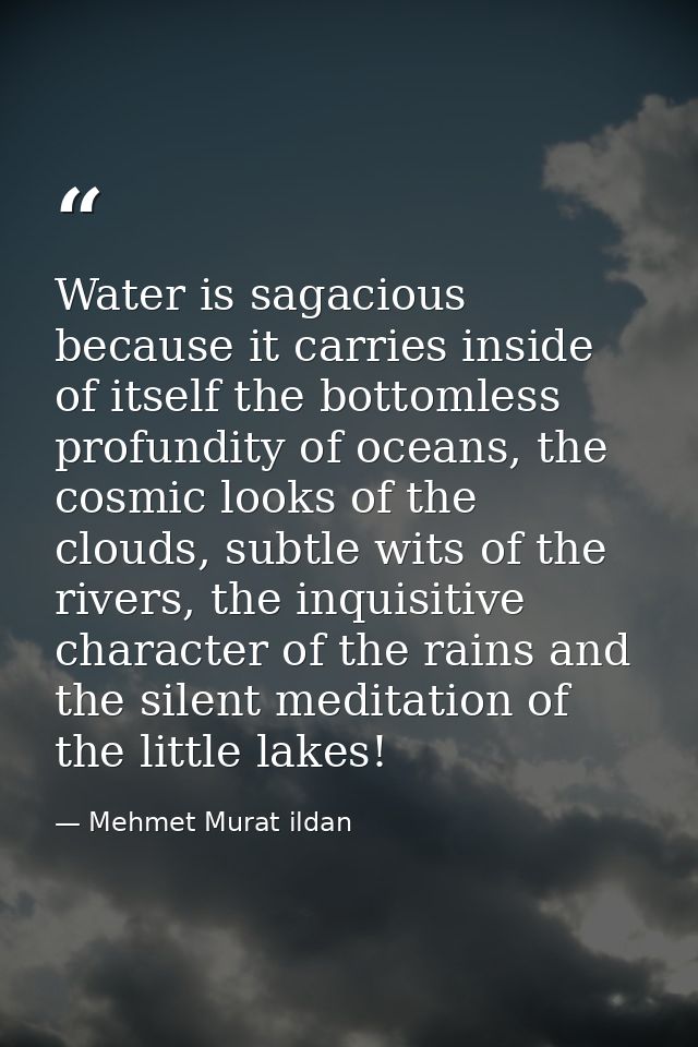 Water is sagacious because it carries inside of itself the bottomless profundity of oceans, the cosmic looks of the clou — Mehmet Murat ildan