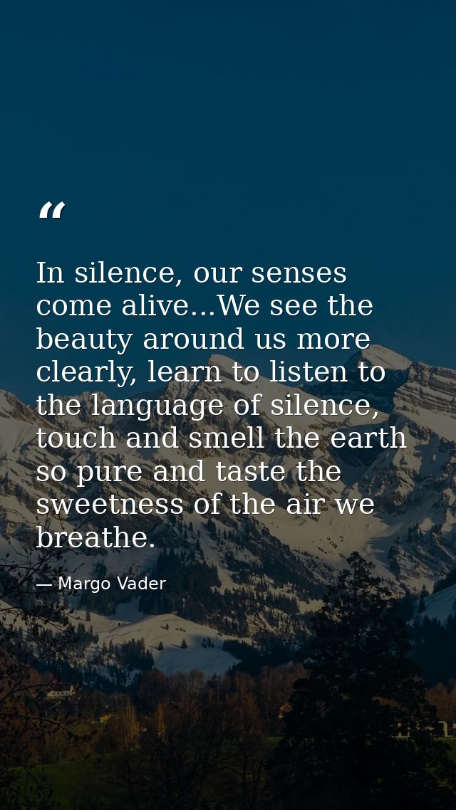 In silence, our senses come alive...We see the beauty around us more clearly, learn to listen to the language of silence — Margo Vader