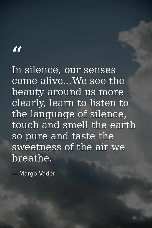 In silence, our senses come alive...We see the beauty around us more clearly, learn to listen to the language of silence — Margo Vader