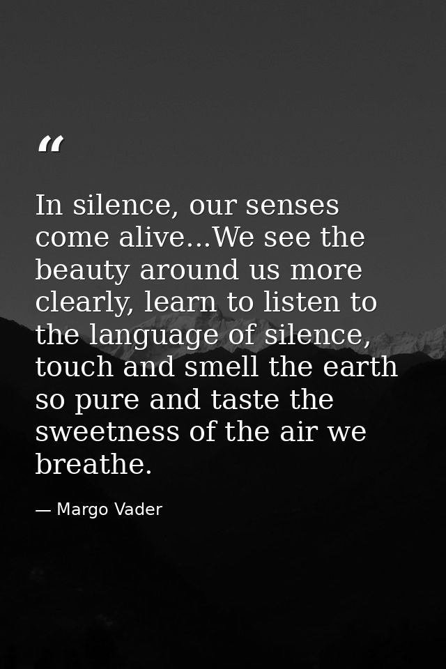 In silence, our senses come alive...We see the beauty around us more clearly, learn to listen to the language of silence — Margo Vader